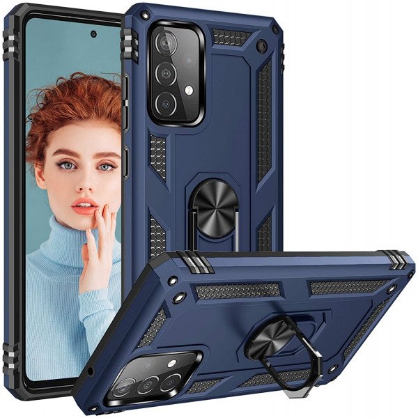 Wholesale Tech Armor Ring Stand Grip Case with Metal Plate for Samsung Galaxy A72 5G (Navy Blue)